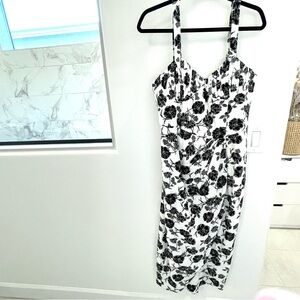 Loft Floral Black and White Wrap Dress
